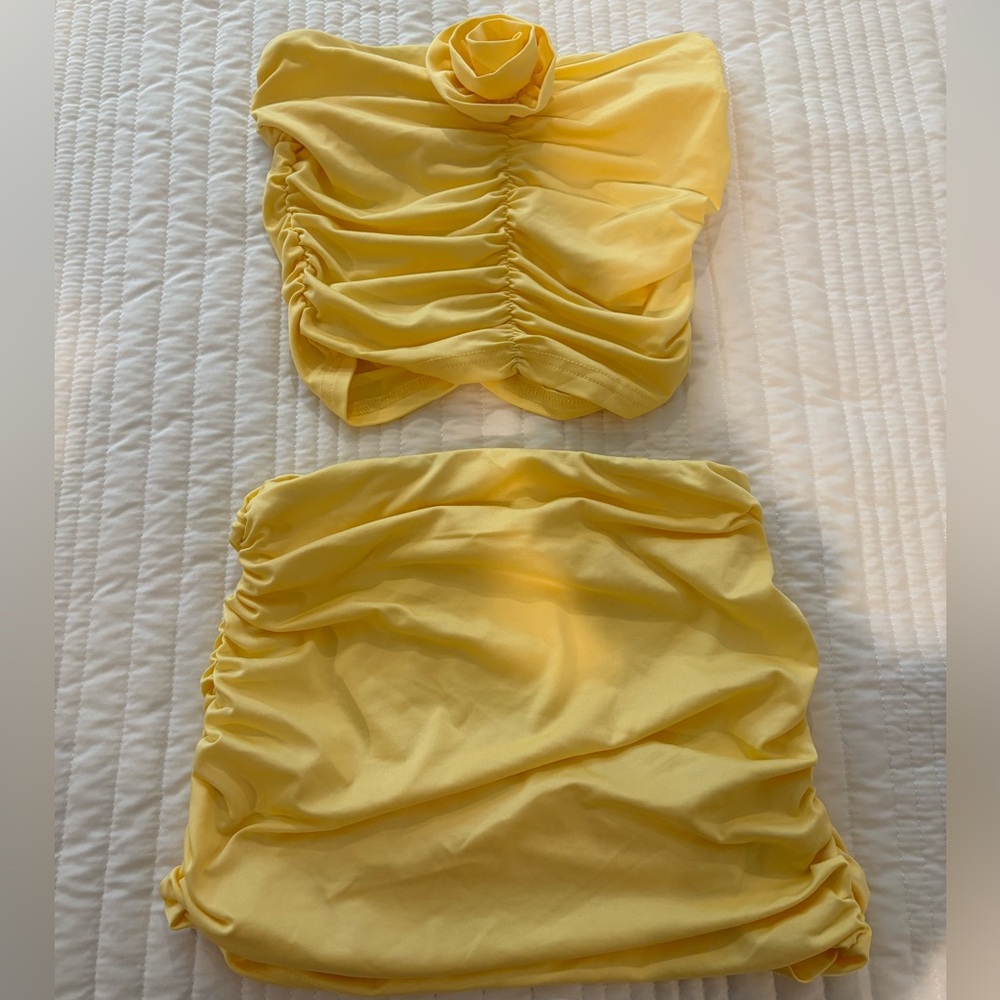 SHEIN Yellow Ruched Skirt Set